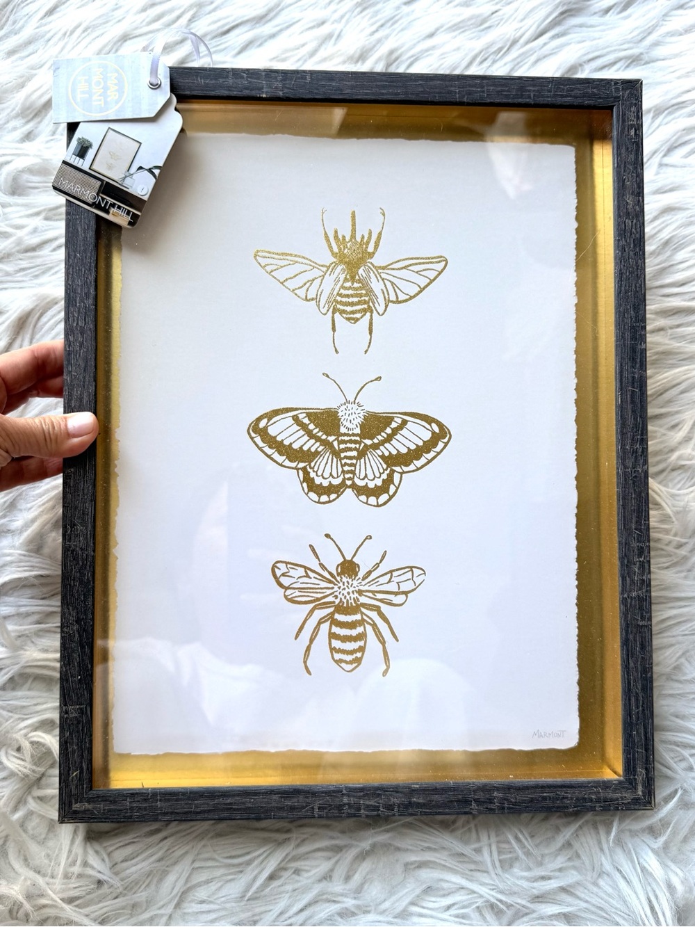 Marmont Hill Gold Rustic Wood Bee & Moth Framed Wall Art Modern Decor 11x14